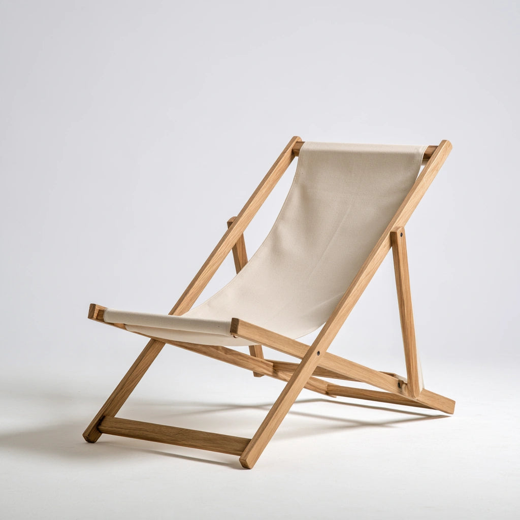 Chaise longue pliante en bois en bois, coloris beige