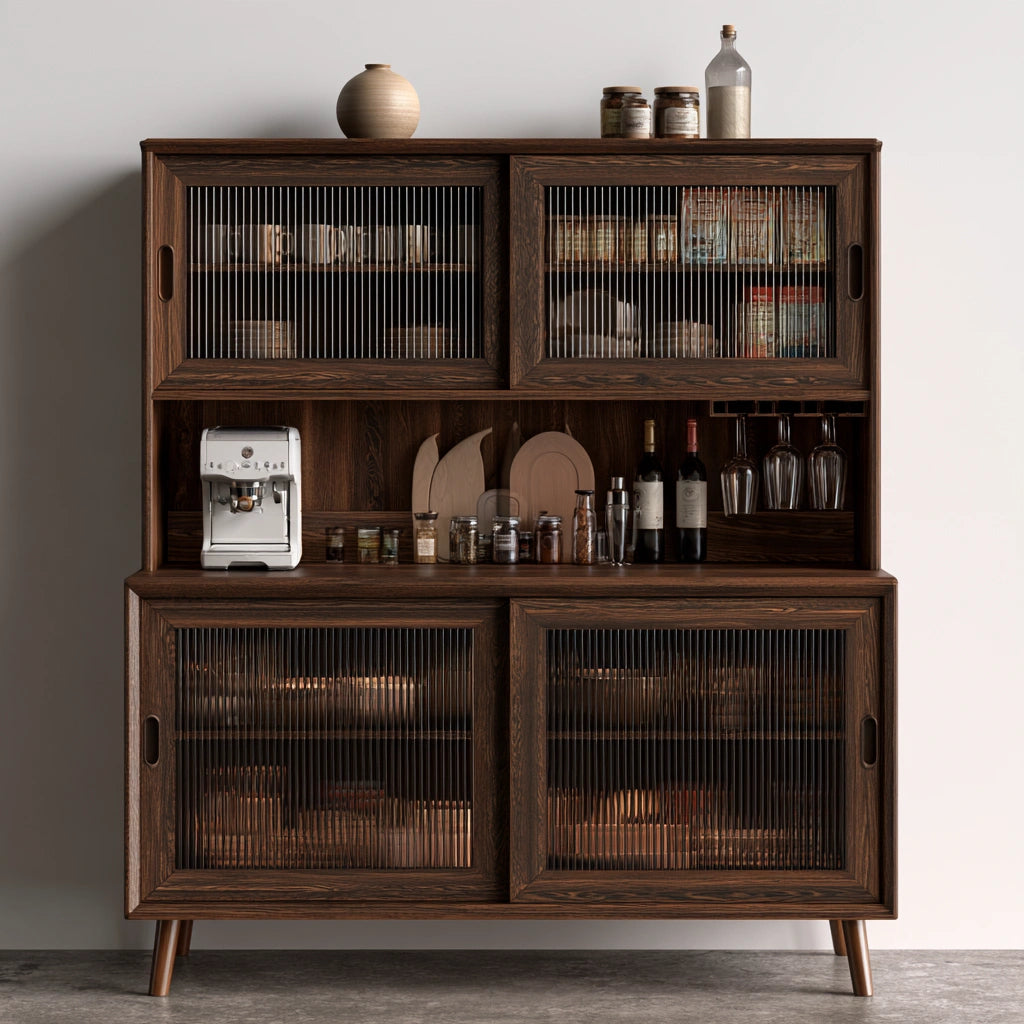 Meuble de rangement en bois brun foncé, bureau ou meuble de travail, finition riche, par leanandlounge.