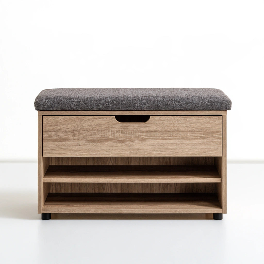 Banc à chaussures avec rangement en bois, coloris brun naturel